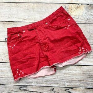 Express Distressed Snakeskin Cut Off Jean Shorts